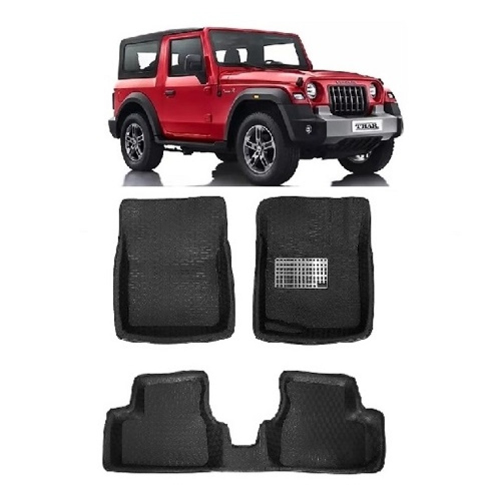 4.5D Car Floor Foot Tray Mats for Thar  - Black